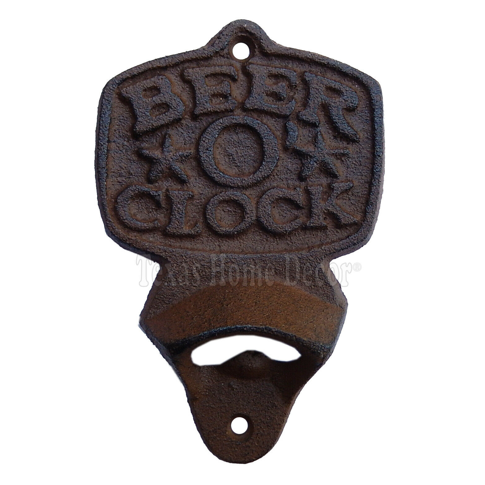 Beer O' Clock Beer Bottle Opener Rustic Cast Iron Wall Mounted Antique Style
