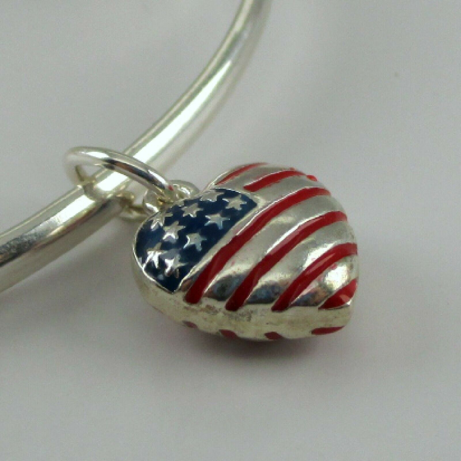 Sterling Silver American Flag Charm For Bracelet Puffy Heart Patriotic Pendant