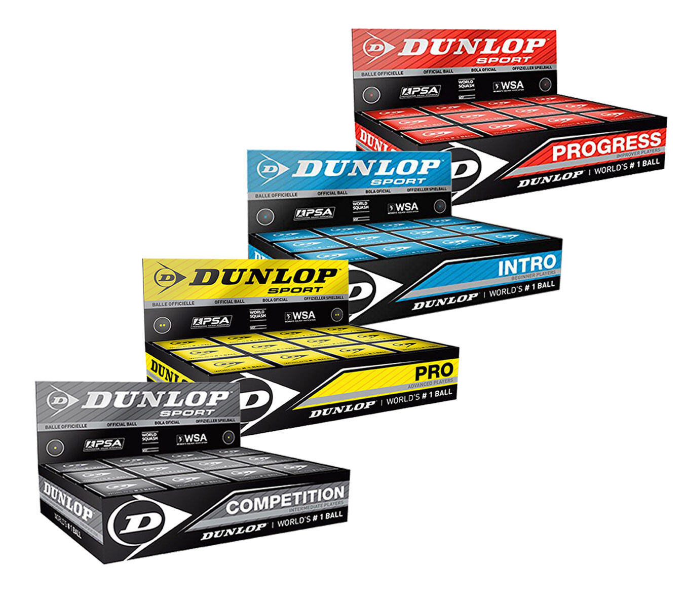 Dunlop Squash Balls - Pro Double Yellow Dot & Competition Yellow & Intro Blue